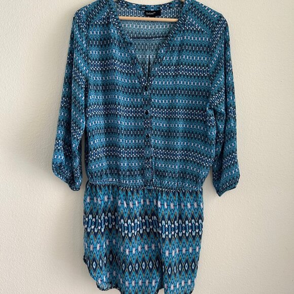 Tolani Women's Silk Romper Shorts SZM Blue Multicolor Geometric Boho 3/4 Sleeve - Picture 1 of 8